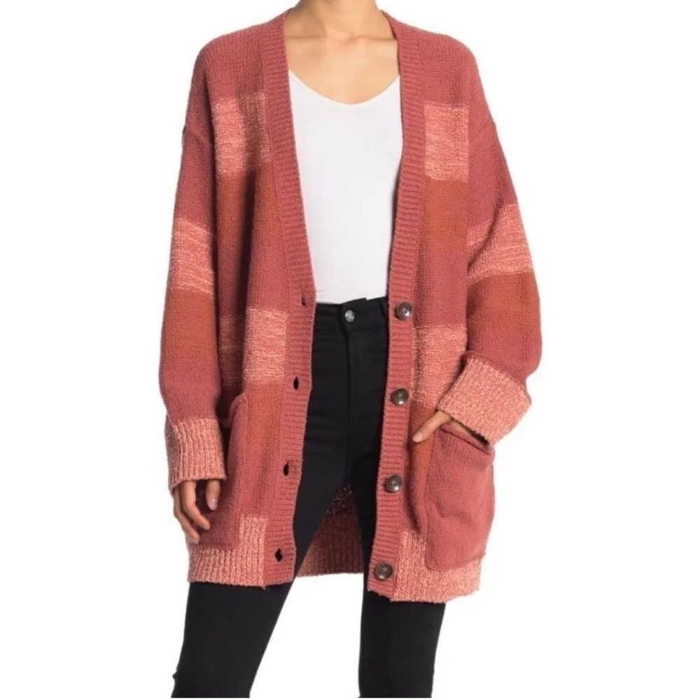 Free People Southport Beach Cardigan Sweater Pink Stripe Boho XS